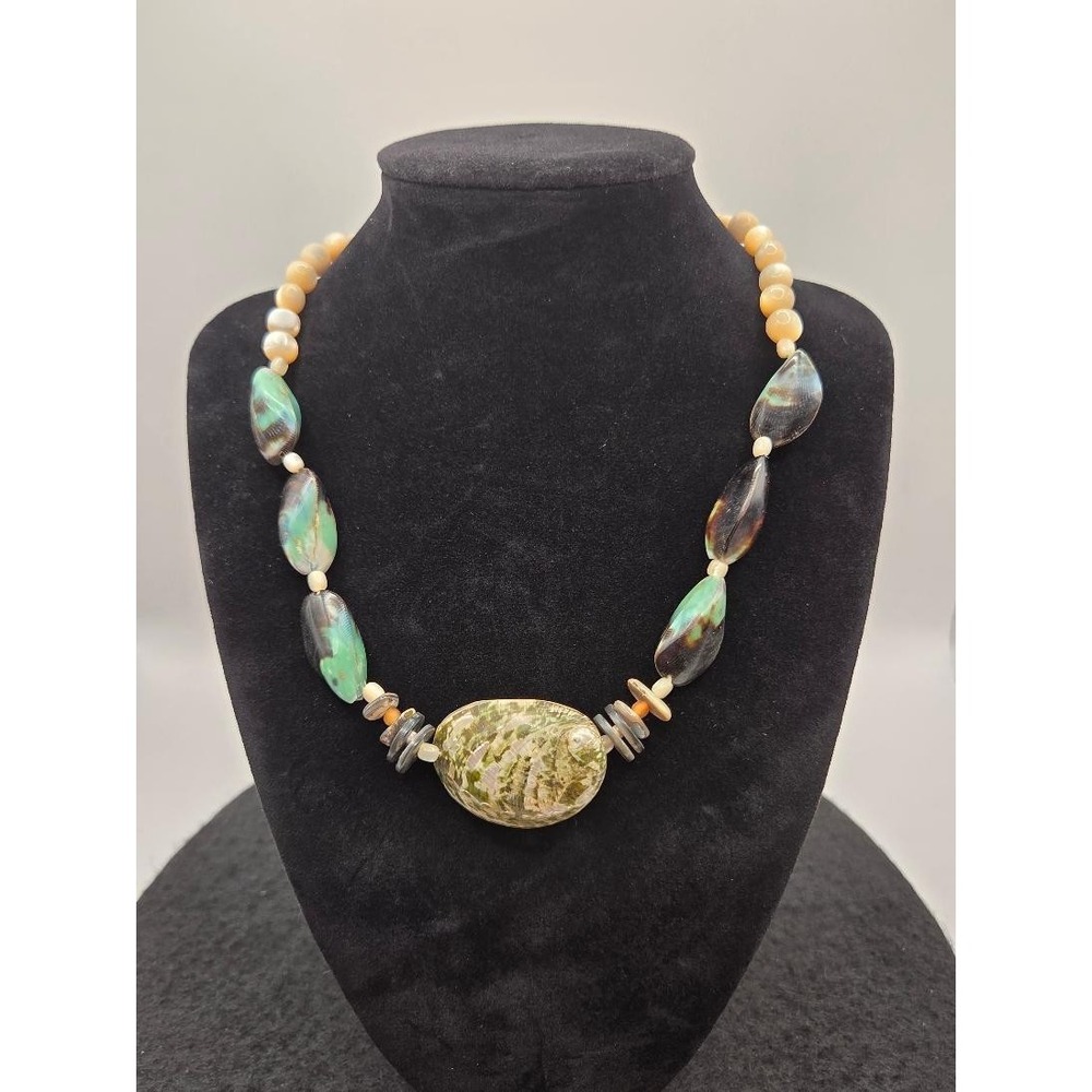Chunky Green Ocean Jasper Statement Necklace Bohemian Gemstone Beaded Artisan